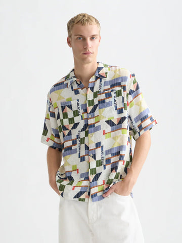 Printed Stitched Relaxed-Fit Short-Sleeved Shirt Men Shirts Scotch Soda Homme