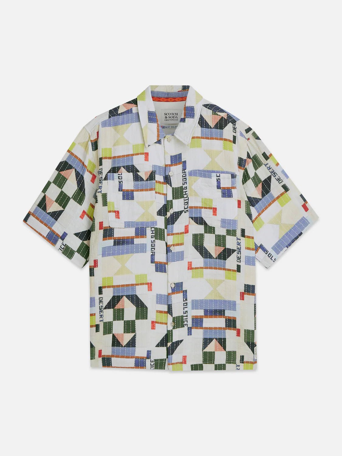 Printed Stitched Relaxed-Fit Short-Sleeved Shirt Men Shirts Scotch Soda Homme