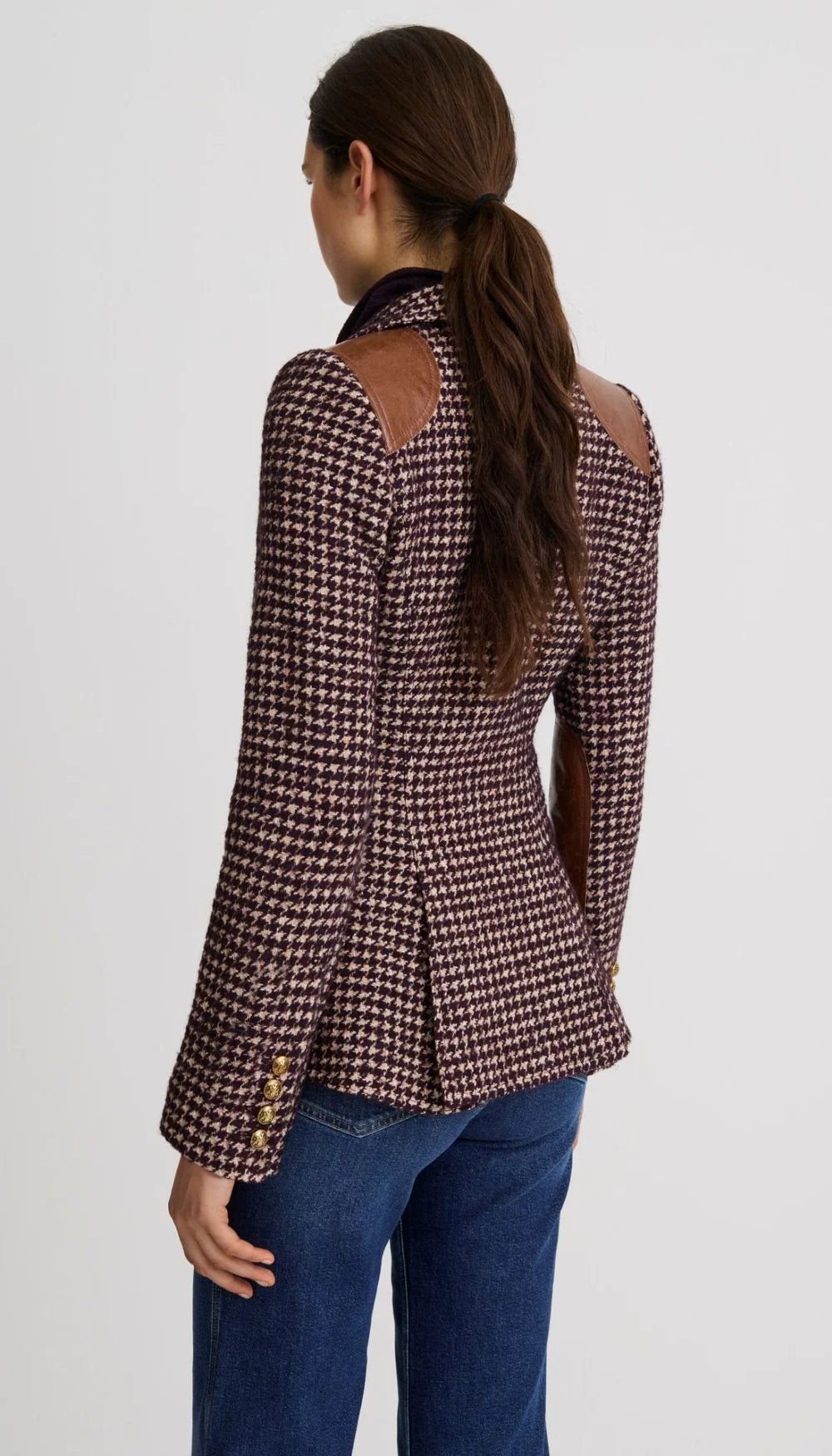 Saddle-Patch Equestrian Blazer Woman Smythe 8 Plum Houndstooth