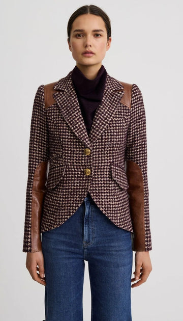 Saddle-Patch Equestrian Blazer Woman Smythe XS Plum Houndstooth