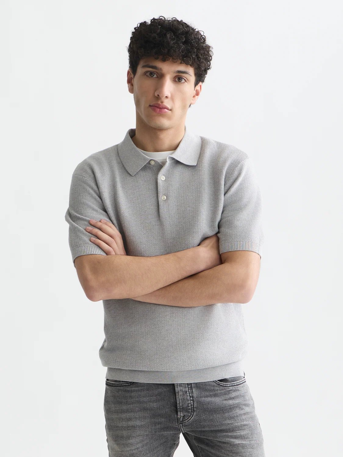 Seasonal Core Structured Knitted Regular-Fit Polo Man Scotch & Soda Grey Melange XS