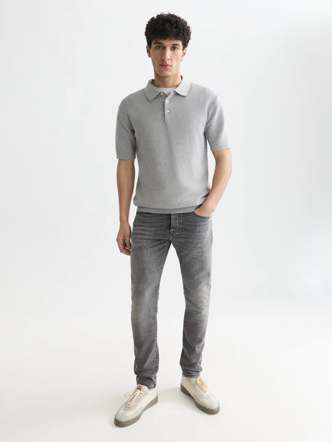 Seasonal Core Structured Knitted Regular-Fit Polo Man Scotch & Soda Grey Melange S