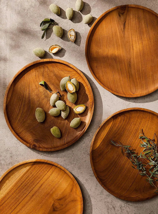ROUND TEAK WOOD PLATES CUISINE Crusoe