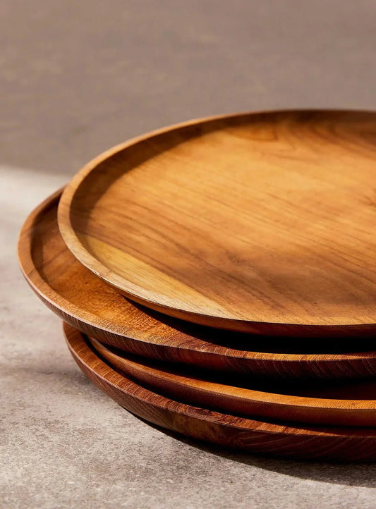 ROUND TEAK WOOD PLATES CUISINE Crusoe