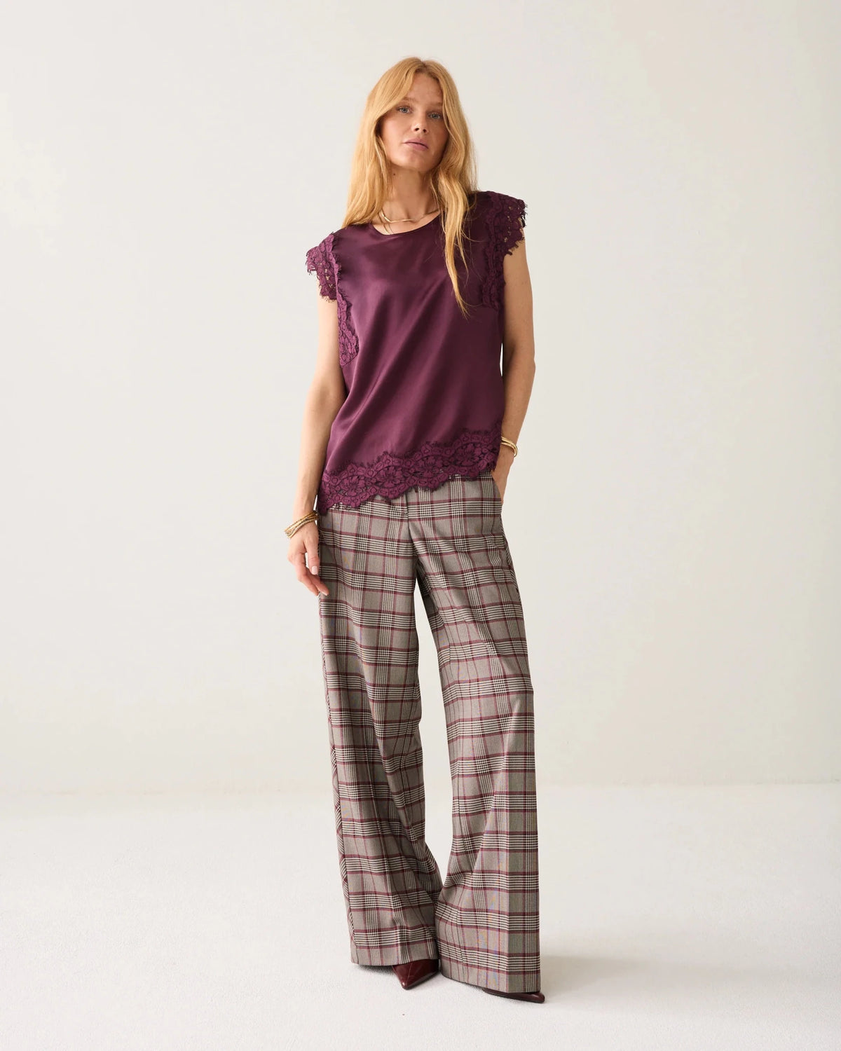 Sleeveless top with lace Woman SUMMUM 36 DARK-BURGUNDY