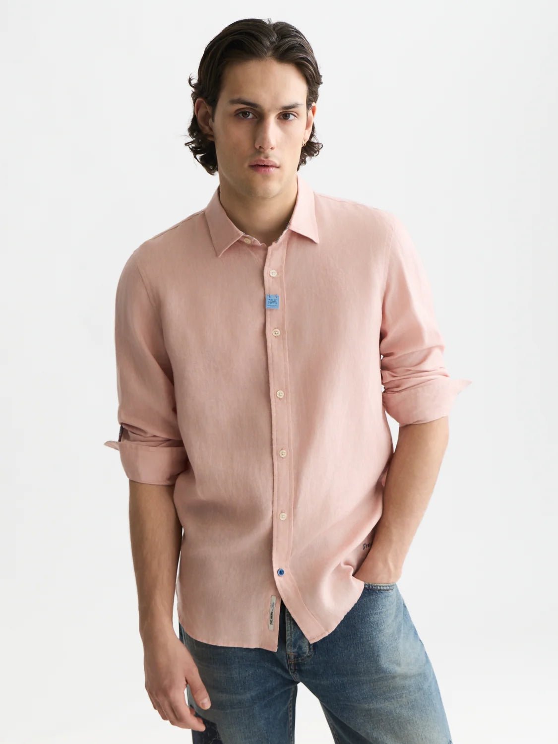 Solid Linen Regular-Fit Shirt Man Scotch & Soda Misty Rose XS
