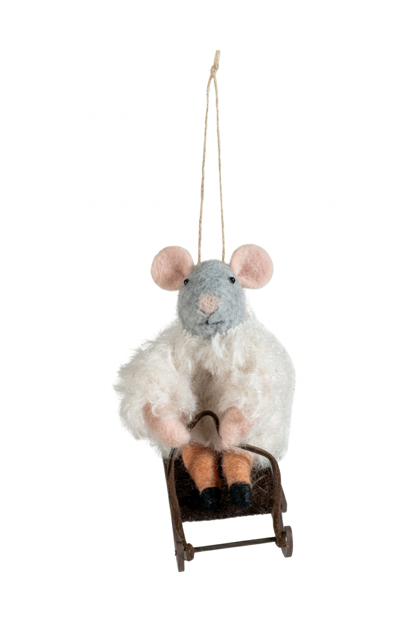 Wool Felt Mouse on Sled XT2538A Christmas Decoration Creative Coop