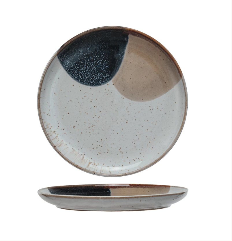 STONEWARE PLATE, REACTIVE GLAZE, BLUE TAN COLOR - Main Image