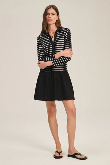 STRIPE RIB & POPLIN MIX MEDIA DRESS 2 Dresses VELVET MIDNIGHT XS
