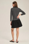 STRIPE RIB & POPLIN MIX MEDIA DRESS 2 Dresses VELVET MIDNIGHT S