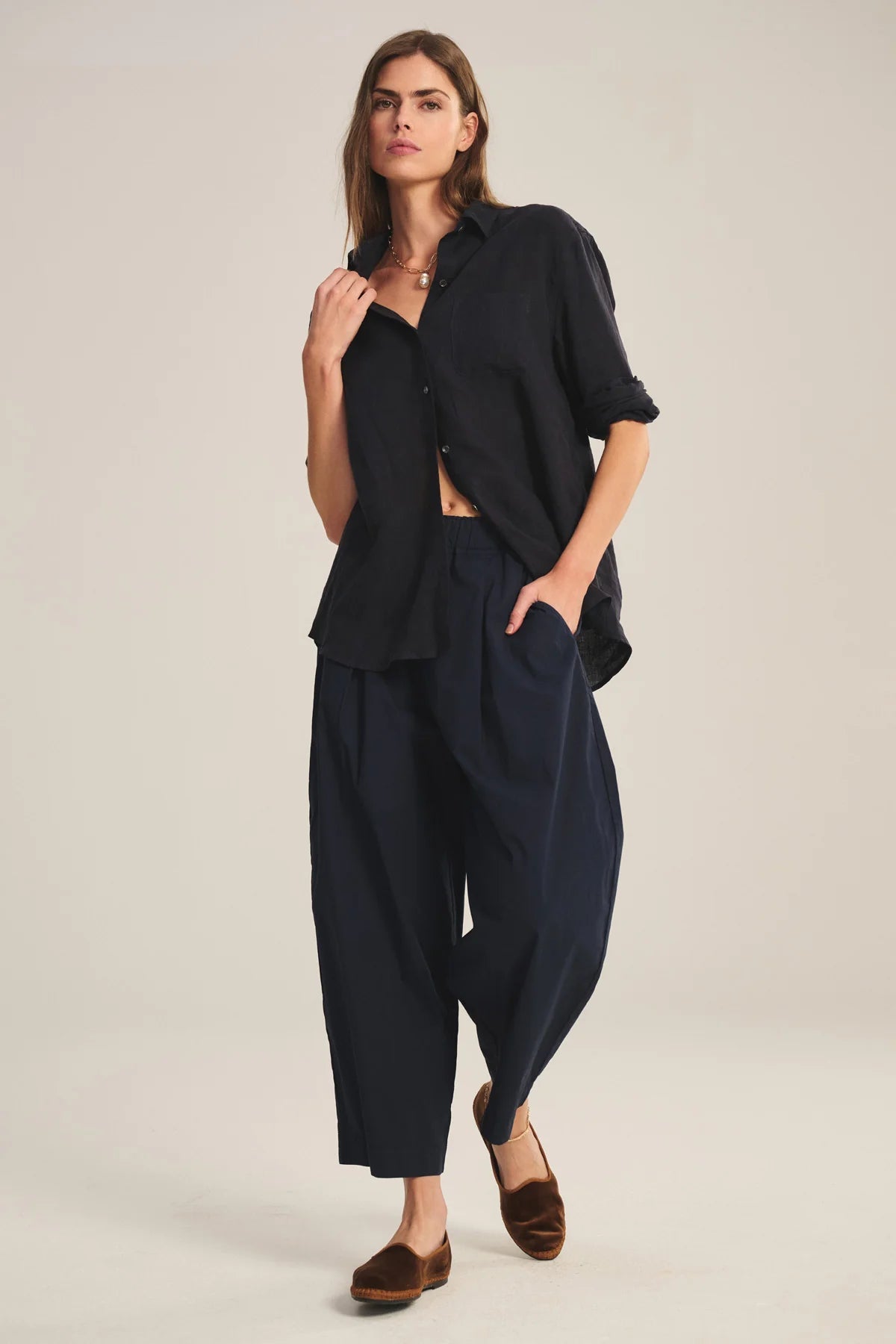 STRIPE RIB & POPLIN MIX MEDIA PANT Trousers VELVET MIDNIGHT 3XL
