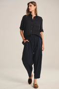 STRIPE RIB & POPLIN MIX MEDIA PANT Trousers VELVET MIDNIGHT XS