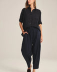STRIPE RIB & POPLIN MIX MEDIA PANT Trousers VELVET MIDNIGHT XS