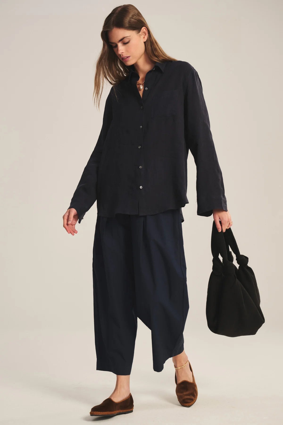 STRIPE RIB & POPLIN MIX MEDIA PANT Trousers VELVET MIDNIGHT S