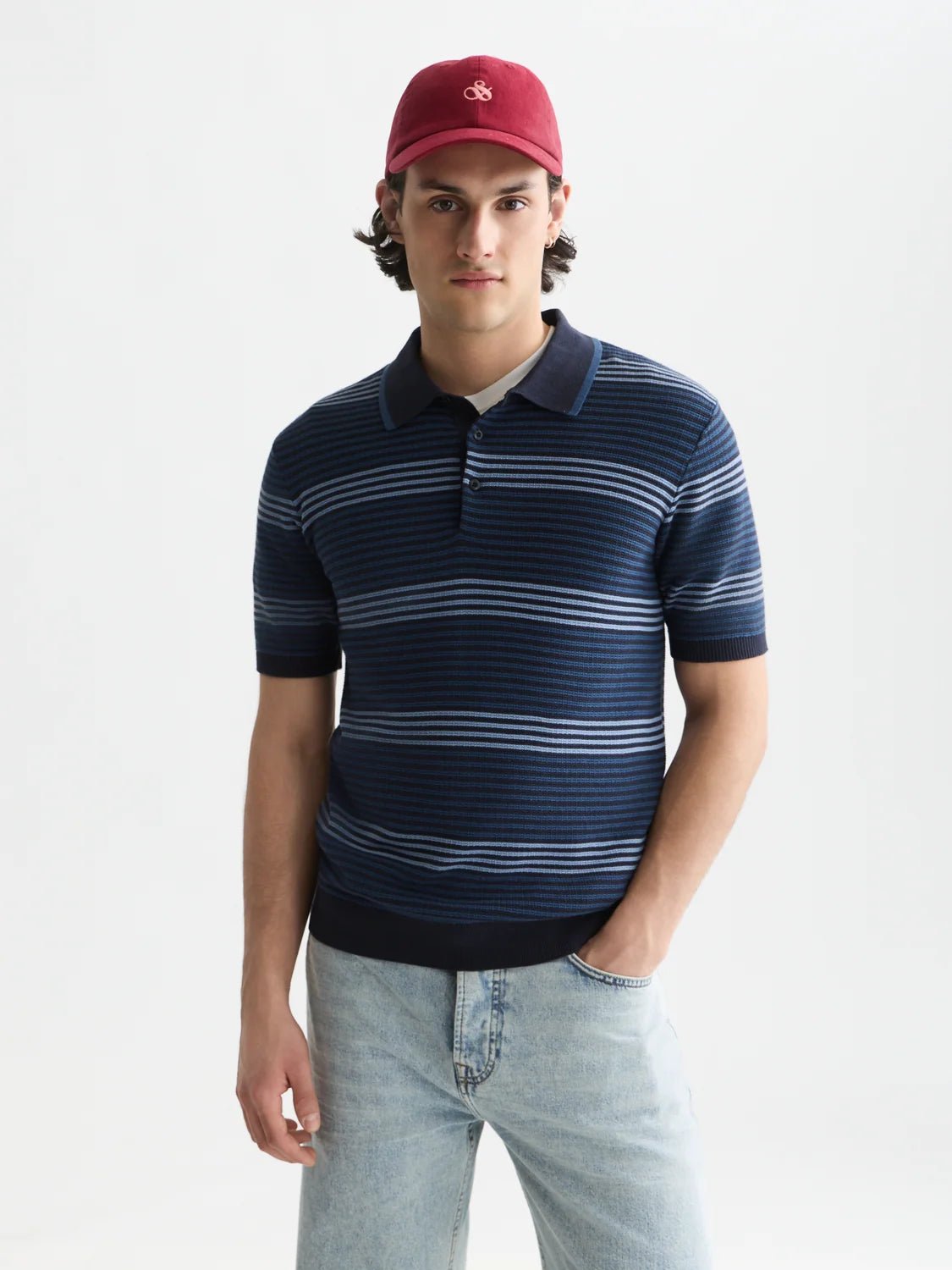 Striped Structured Knitted Regular-Fit Polo Man Scotch & Soda Ensign Blue Stripe XS