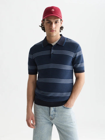 Striped Structured Knitted Regular-Fit Polo Man Scotch & Soda Ensign Blue Stripe XS