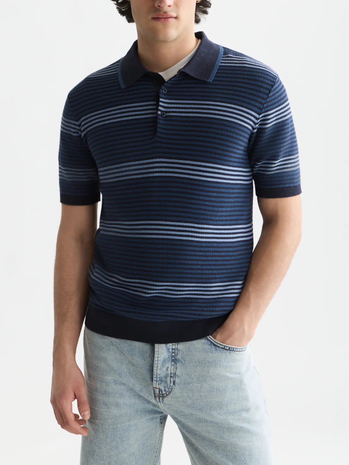 Striped Structured Knitted Regular-Fit Polo Man Scotch & Soda Ensign Blue Stripe S