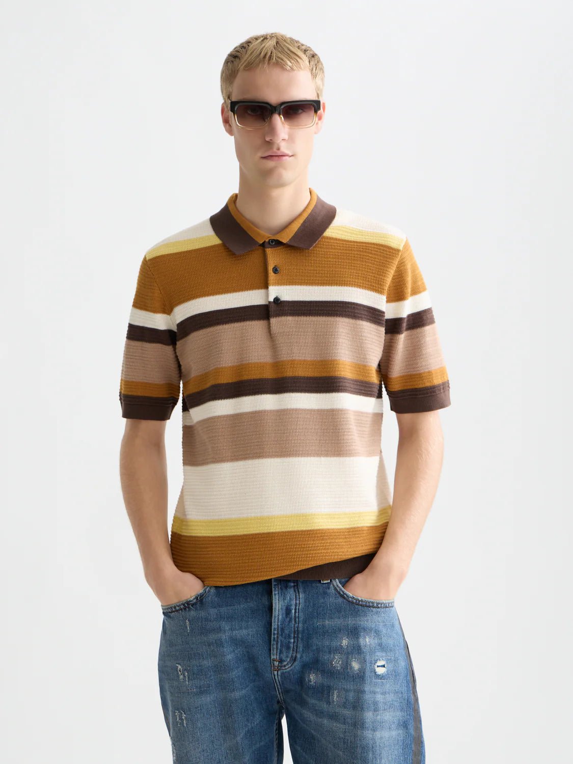 Structured Striped Knitted Polo Men Polos Scotch Soda Homme Cathay Spice Stripe XS