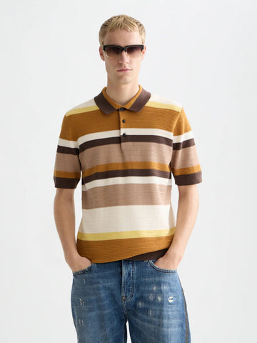 Structured Striped Knitted Polo Men Polos Scotch Soda Homme Cathay Spice Stripe XS