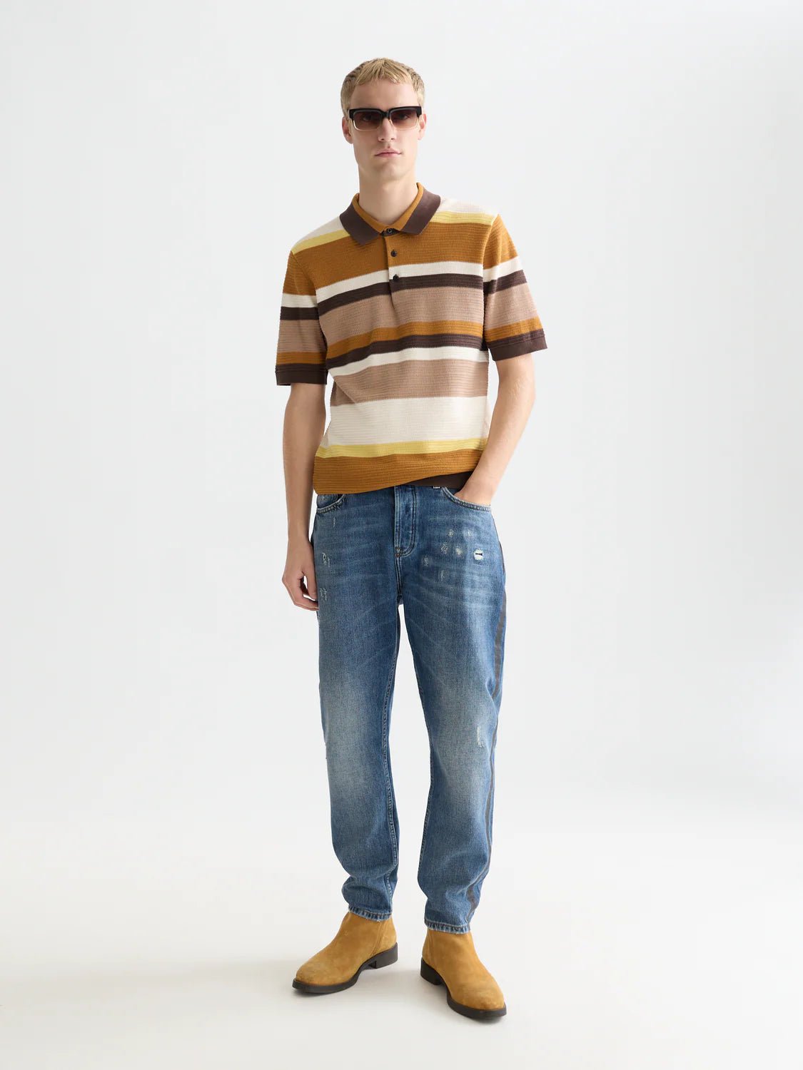 Structured Striped Knitted Polo Men Polos Scotch Soda Homme Cathay Spice Stripe S