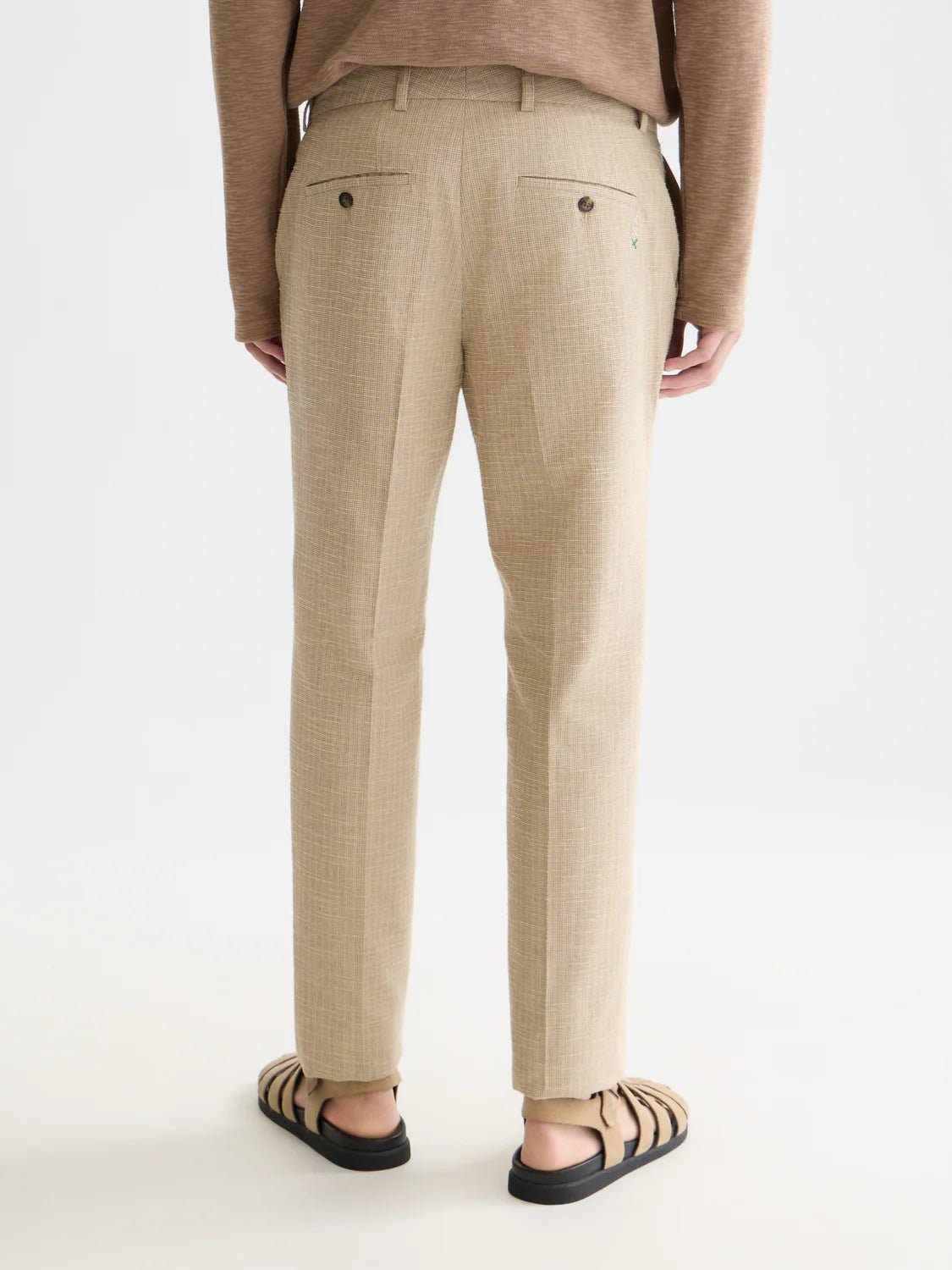 Stuart Structured Linen-Blend Regular Slim-fit Chino Men Trousers Scotch Soda Homme Amphora Micro Check 31-30