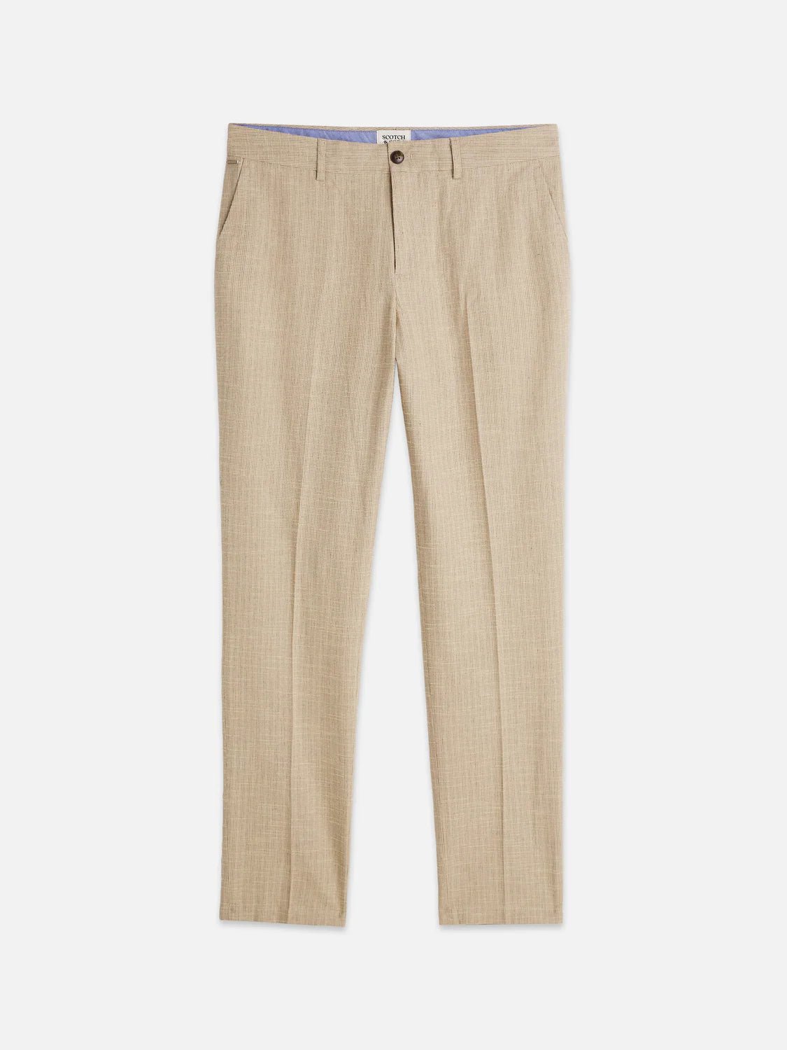Stuart Structured Linen-Blend Regular Slim-fit Chino Men Trousers Scotch Soda Homme Amphora Micro Check 32-32
