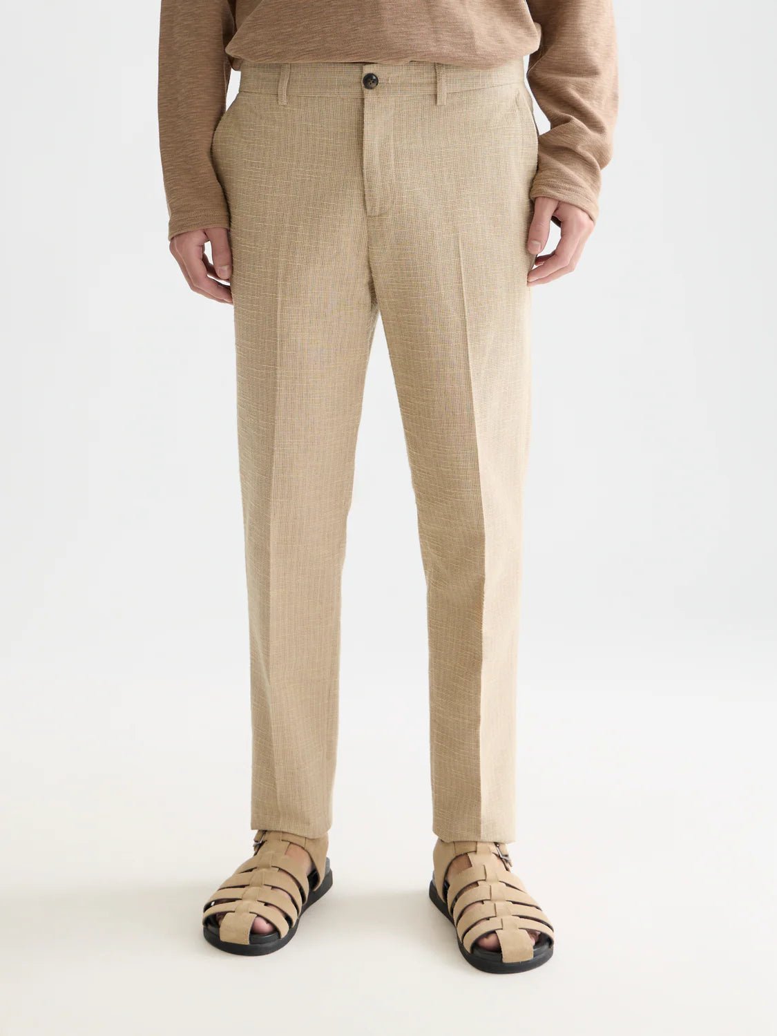 Stuart Structured Linen-Blend Regular Slim-fit Chino Men Trousers Scotch Soda Homme Amphora Micro Check 30-30