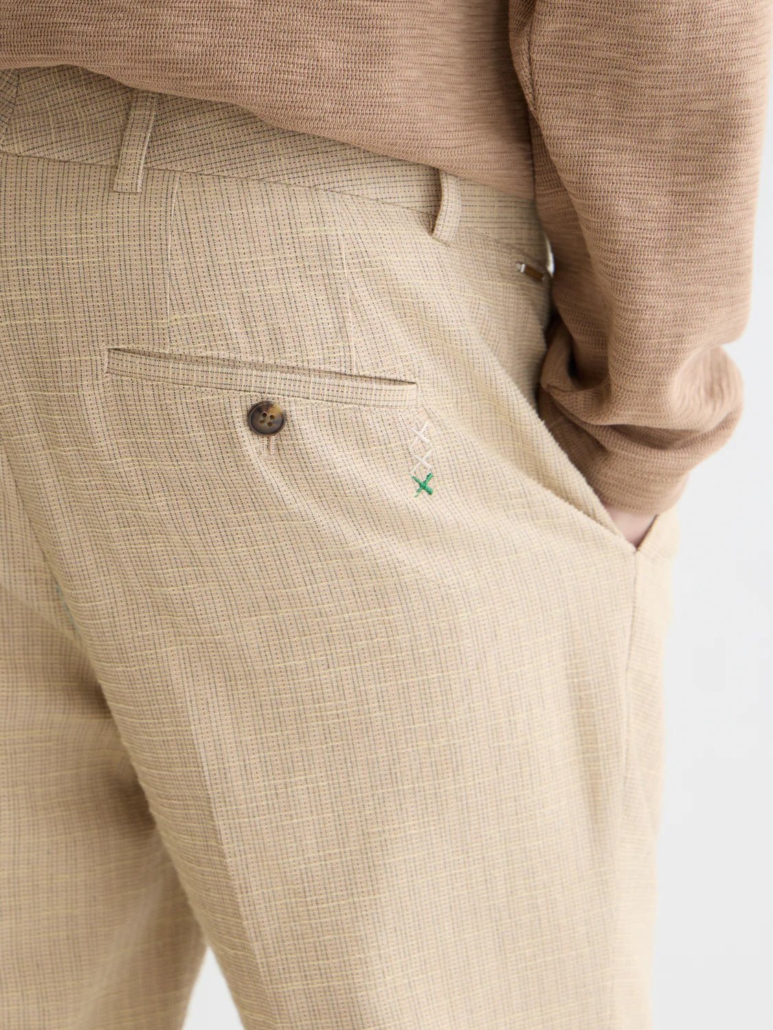 Stuart Structured Linen-Blend Regular Slim-fit Chino Men Trousers Scotch Soda Homme Amphora Micro Check 34-32