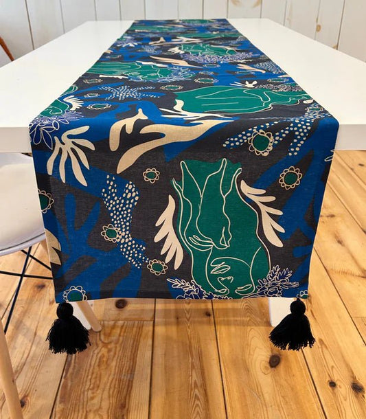 TABLE RUNNER WITH TESSELS - Dora Nola DORA NOLA Bleu