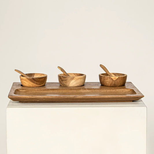 TEAK WOOD APERITIF BOARD AND BOWLS CUISINE Crusoe