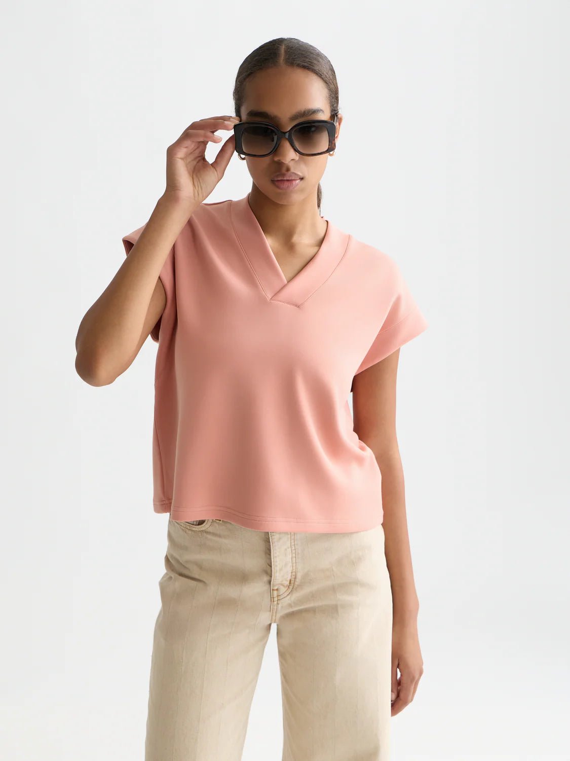 Tencel V-Neck Short Sleeve Sweater Knitwear Scotch Soda Femme Canyon Clay M