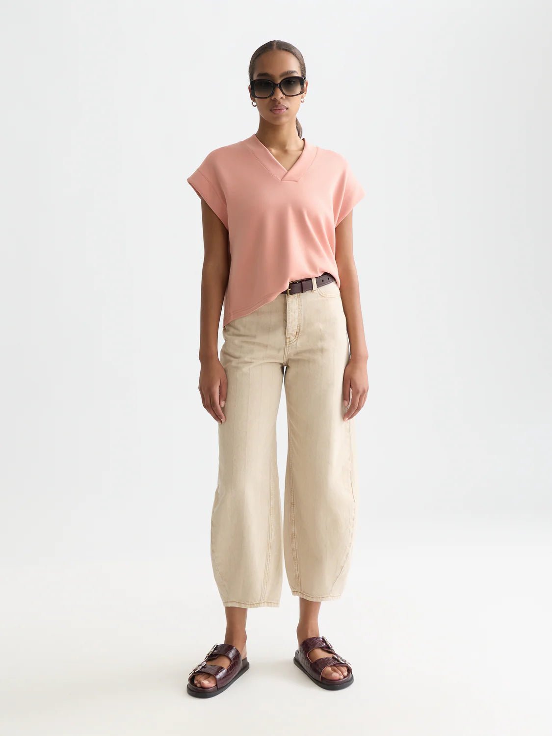 Tencel V-Neck Short Sleeve Sweater Knitwear Scotch Soda Femme Canyon Clay XS