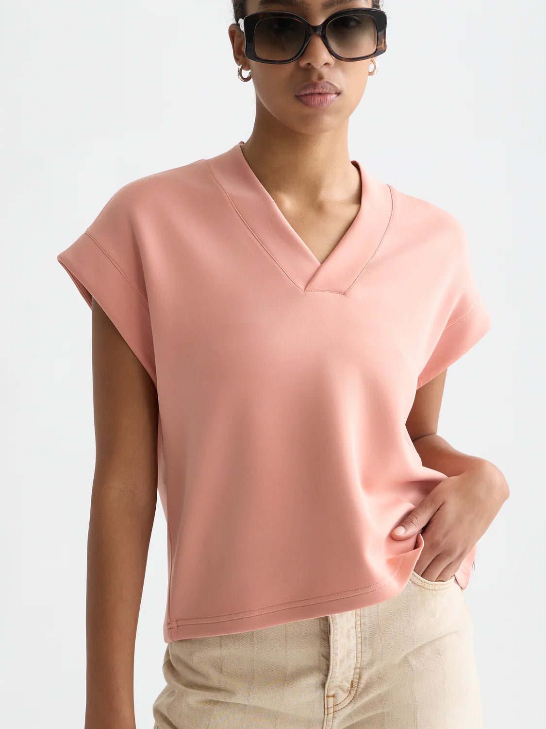 Tencel V-Neck Short Sleeve Sweater Knitwear Scotch Soda Femme Canyon Clay S