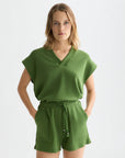 Tencel V-Neck Short Sleeve Sweater Woman Scotch Soda Femme Garden Green XS