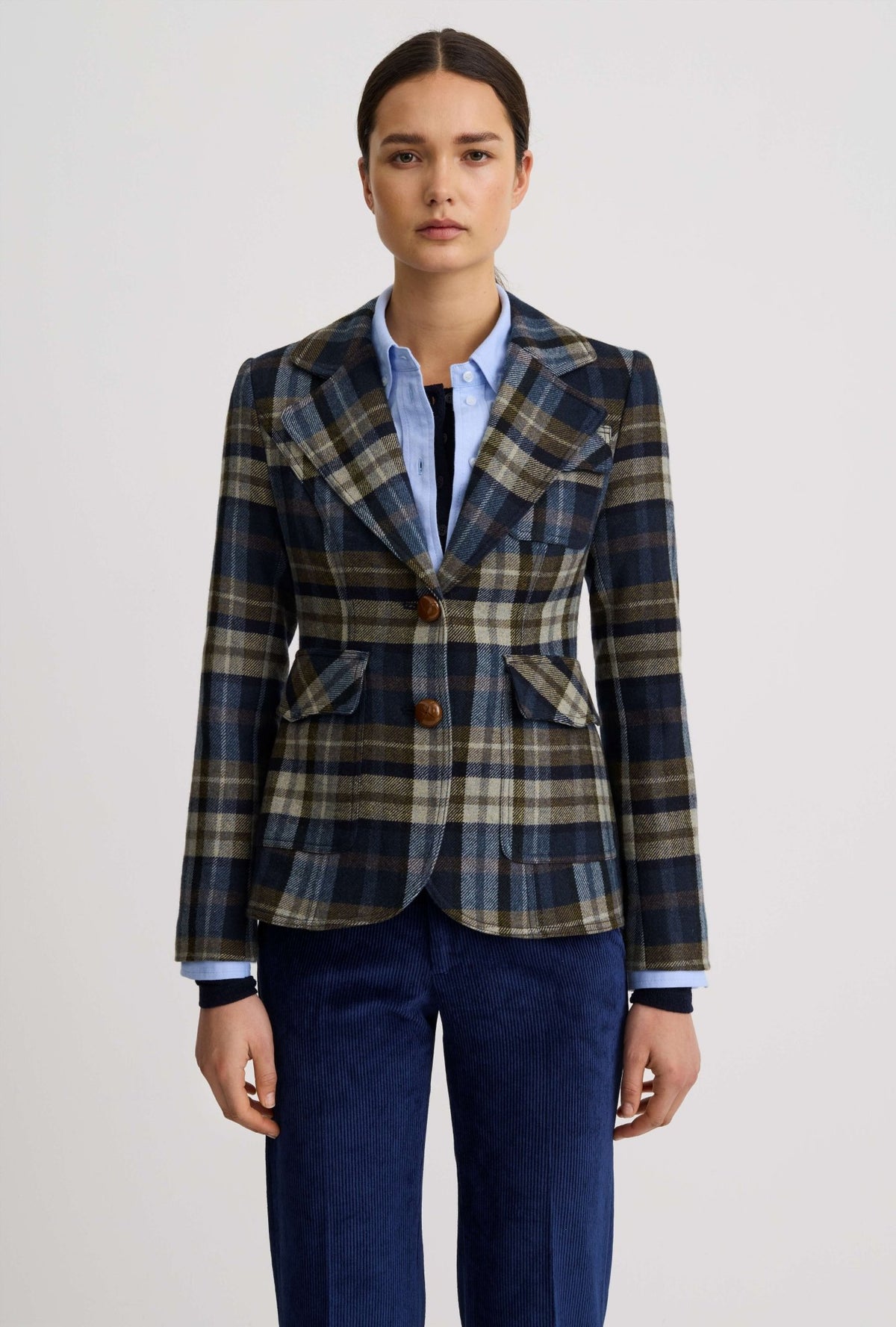 Two Button Patch Pocket Blazer Woman Smythe XS BLUE PLAID