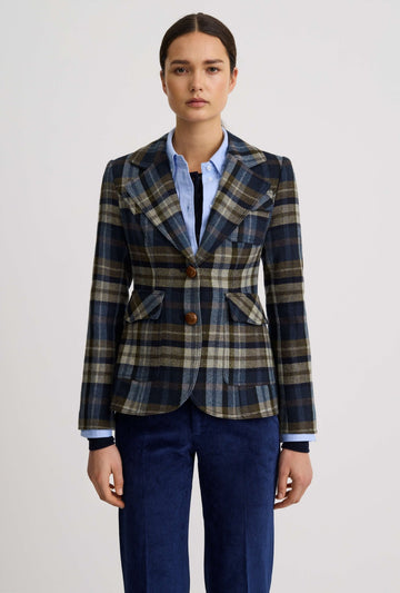Two Button Patch Pocket Blazer Woman Smythe XS BLUE PLAID