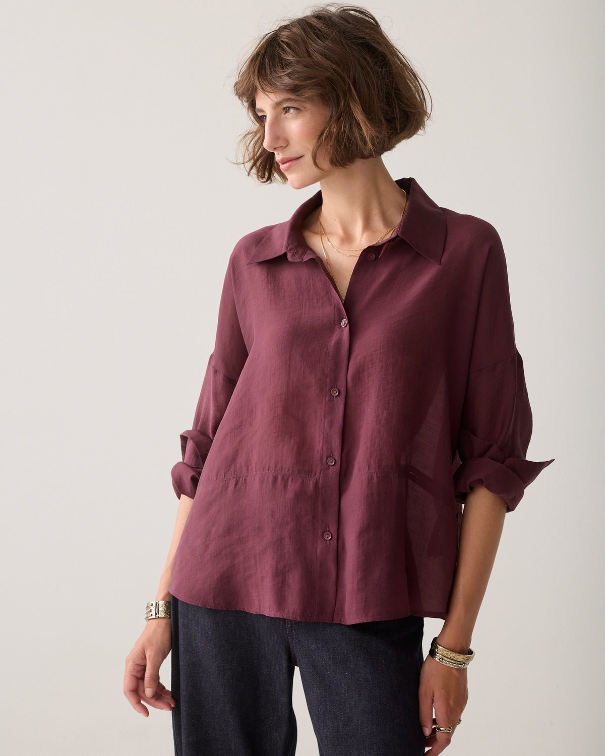 Wear-your-way blouse in lyocell Woman SUMMUM 38 DARK-BURGUNDY