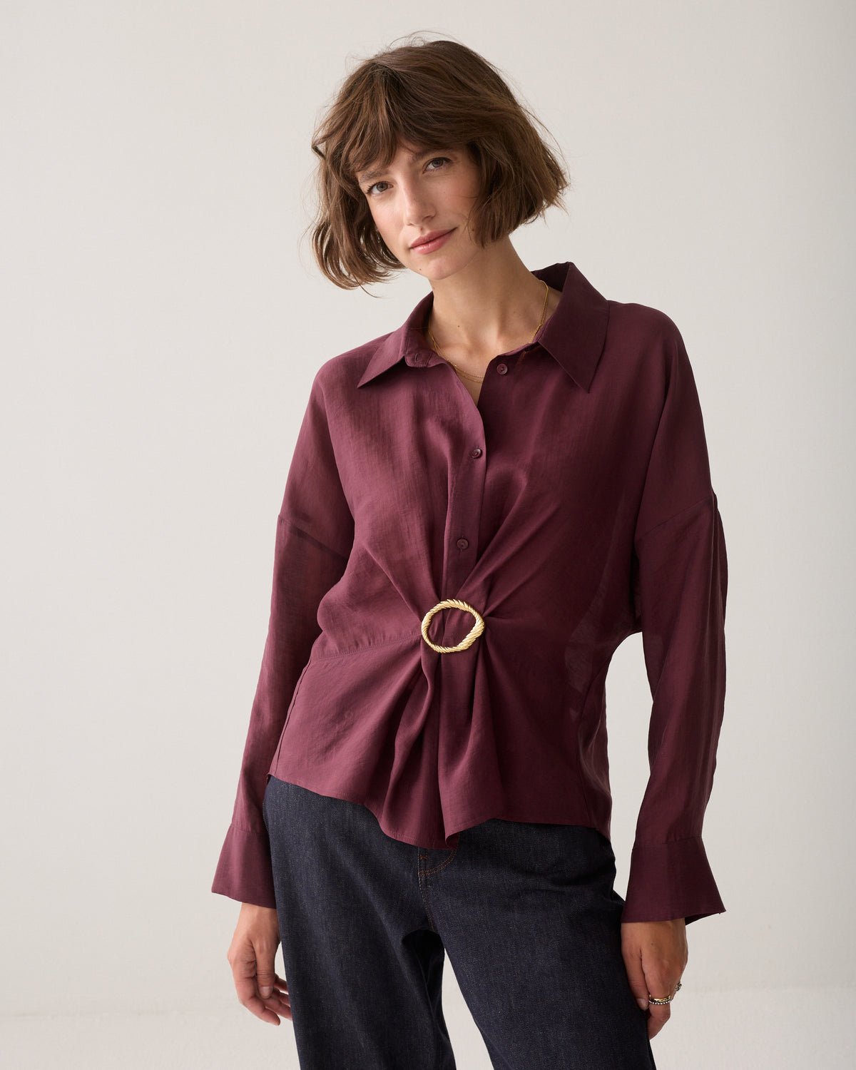 Wear-your-way blouse in lyocell Woman SUMMUM 40 DARK-BURGUNDY