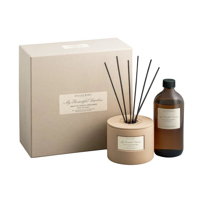 REED DIFFUSEUR 450 ML/ WHITE TEA LEAVES & FRESH ROSES ATELIER REBUL