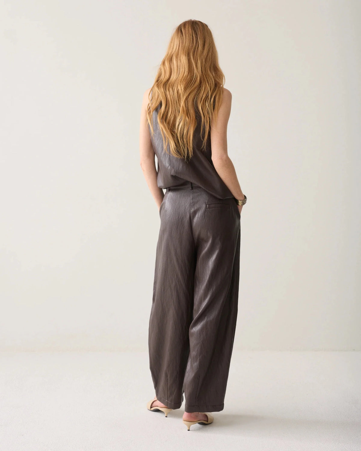 Wide-leg faux leather trousers Woman SUMMUM 36 DARK-CHOCOLATE