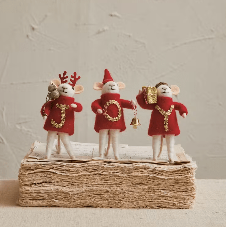 WOOL FELT ORNAMENT MOUSE WITH SWEATER JOY Gift Ideas Creative Coop