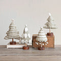 WOOL FELT TREE WITH EMBROIDERY AND WOOD BASE IN GREY & CREAM Gift Ideas Creative Coop   
