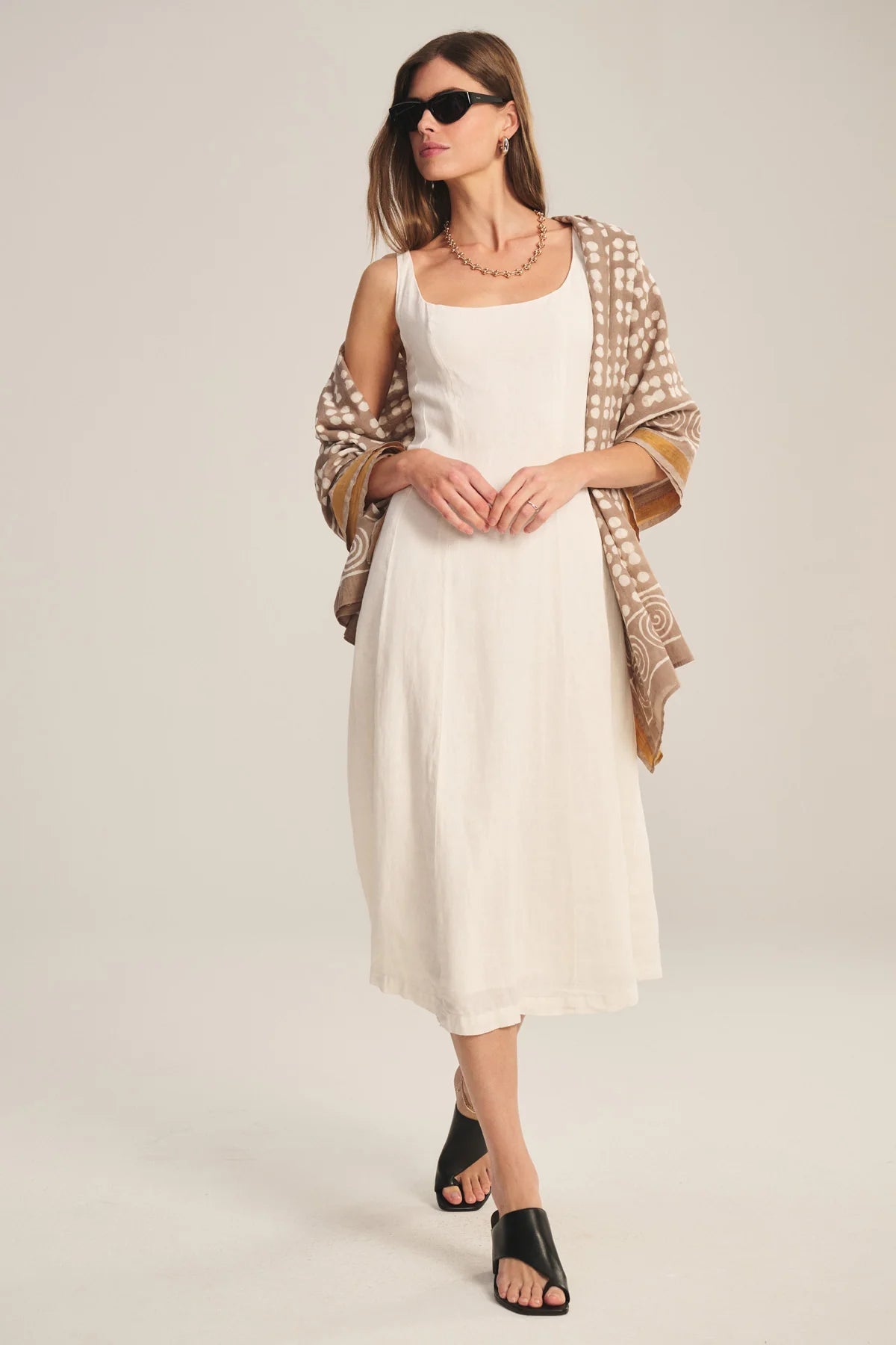WOVEN LINEN DRESS 1 Dresses VELVET CHALK XS