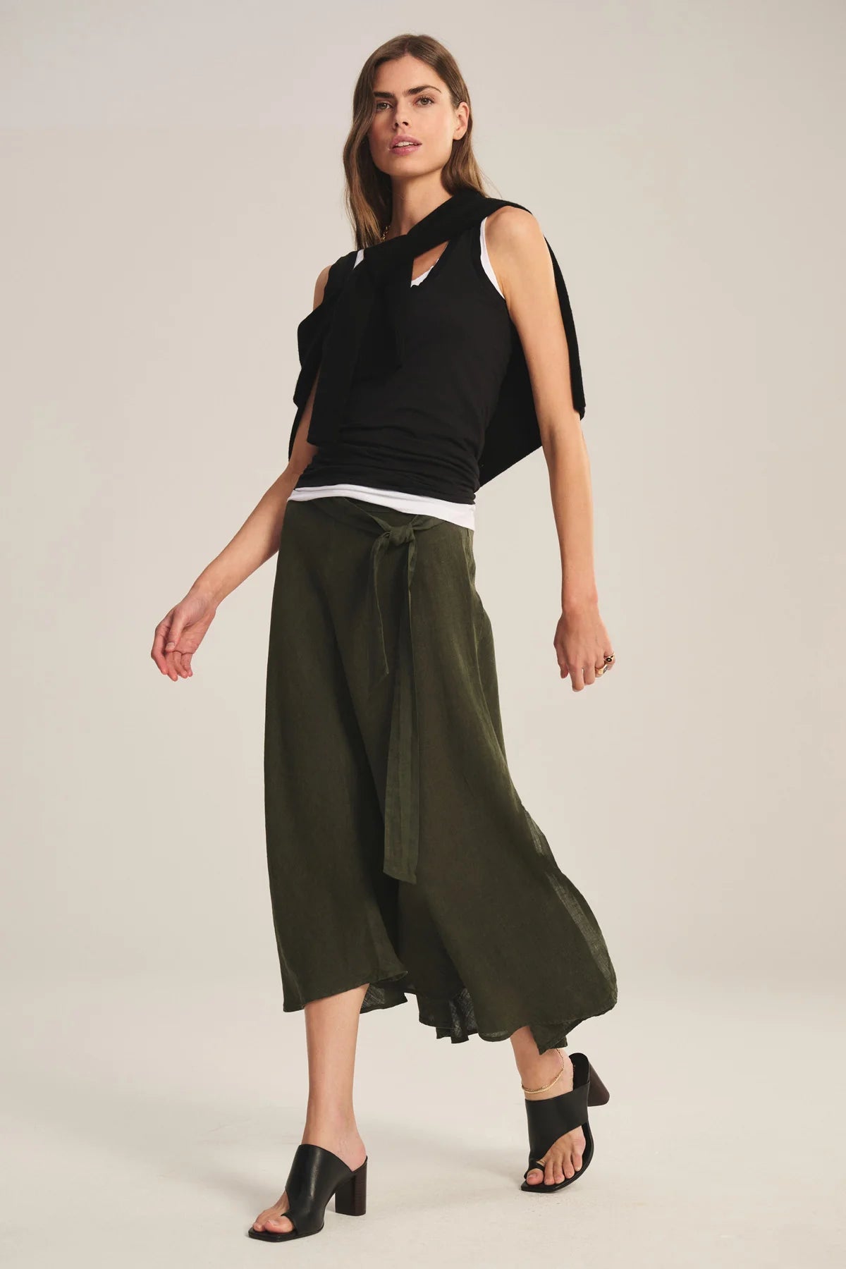 WOVEN LINEN SKIRT VELVET