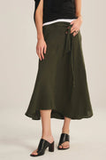 WOVEN LINEN SKIRT VELVET CHALK L