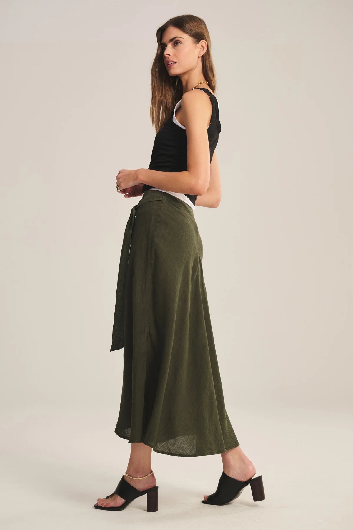 WOVEN LINEN SKIRT VELVET CHALK M