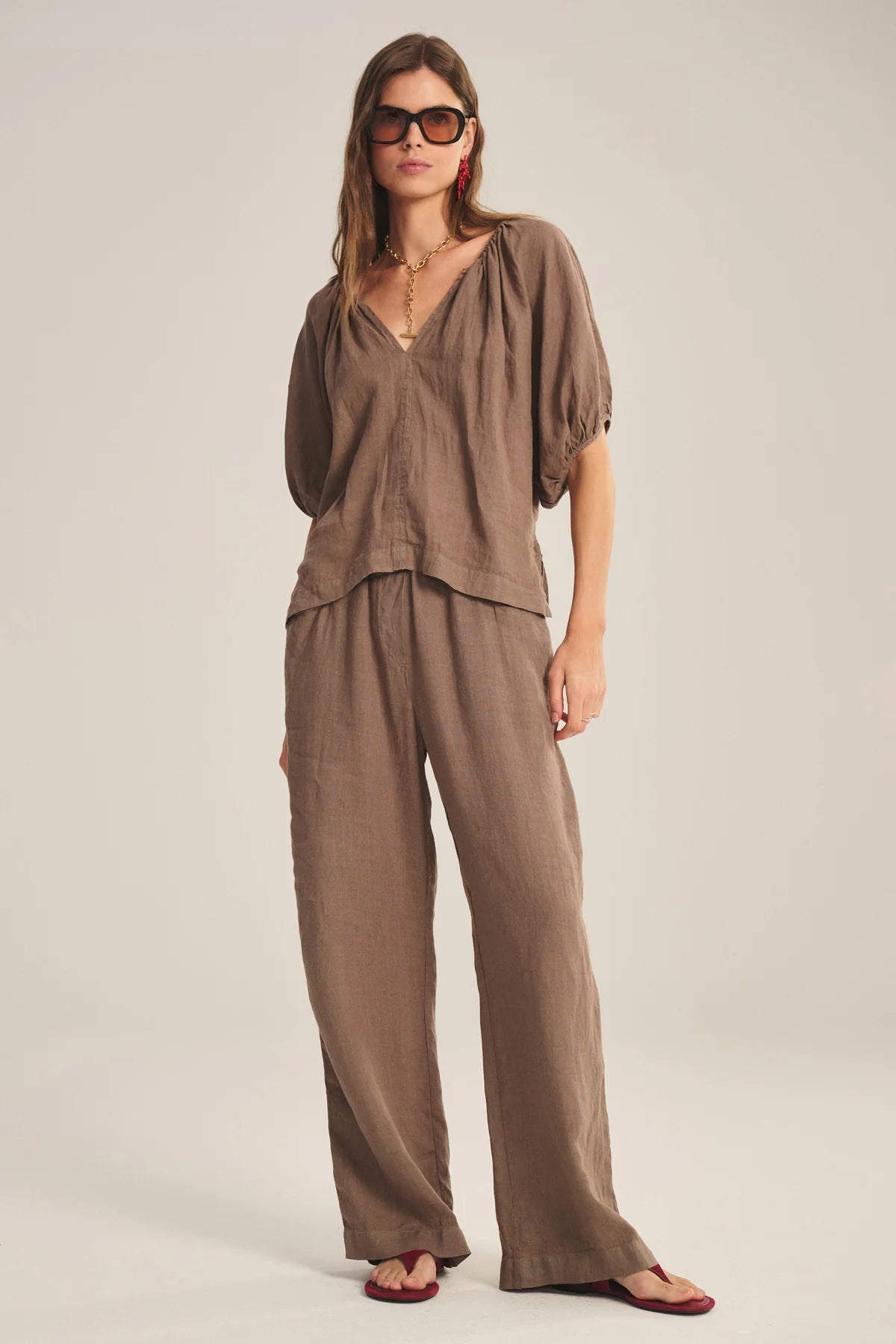 WOVEN LINEN TOP 1 VELVET CHALK XL