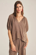 WOVEN LINEN TOP 1 VELVET CHALK S