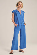 WOVEN LINEN TOP 2 VELVET CHALK L