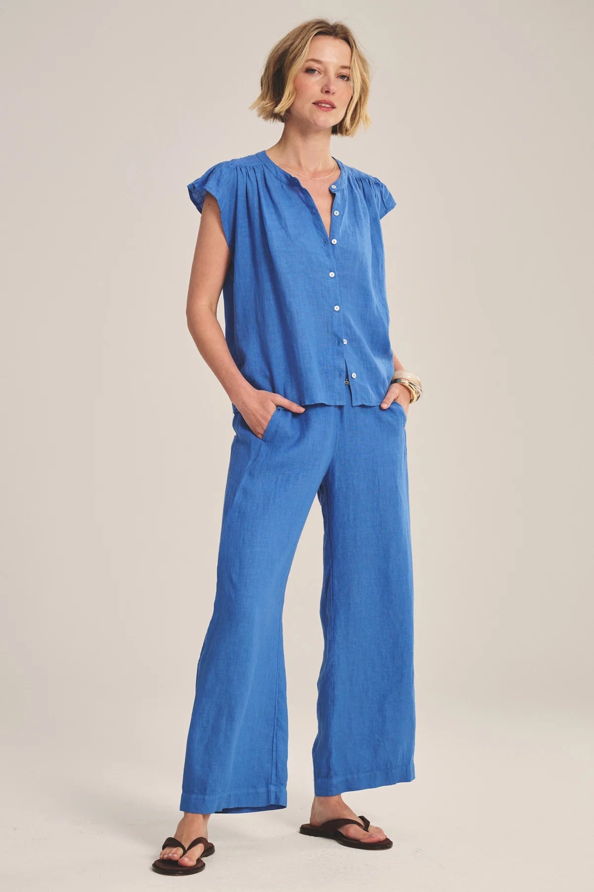 WOVEN LINEN TOP 2 VELVET CHALK L